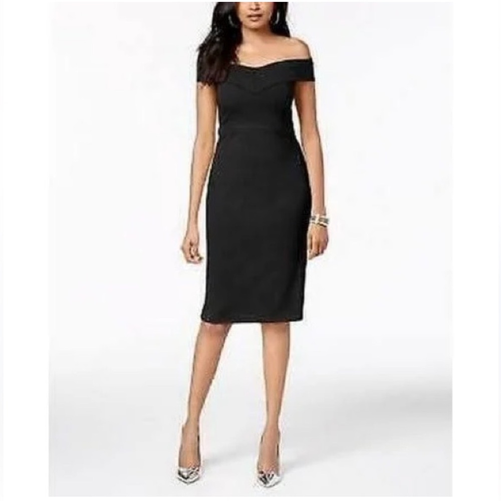 Thalia Sodi Off the Shoulder, Sheath Black Dress